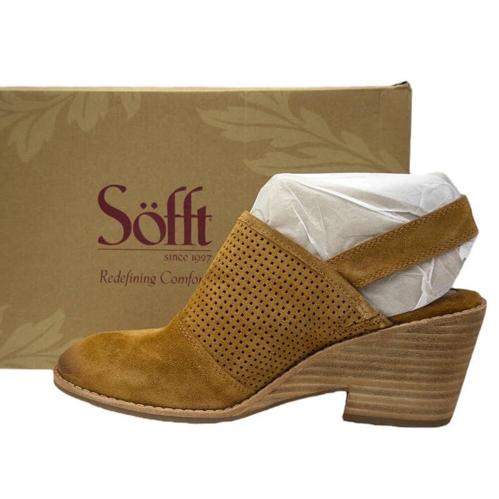 New Sofft  Sabie Slingback Clogs Wedge Heel Sandals Saddle Brown Tan 8